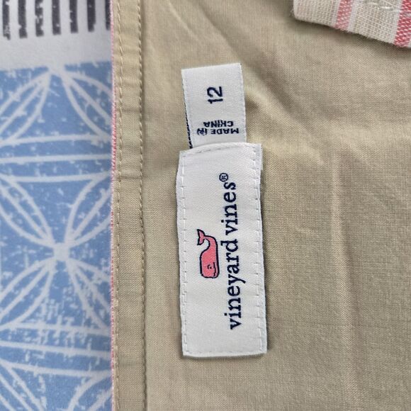 VINEYARD VINES linen Sz 12 Striped Beach Tunic  Dress Pink/Taupe pockets summer - Picture 6 of 10